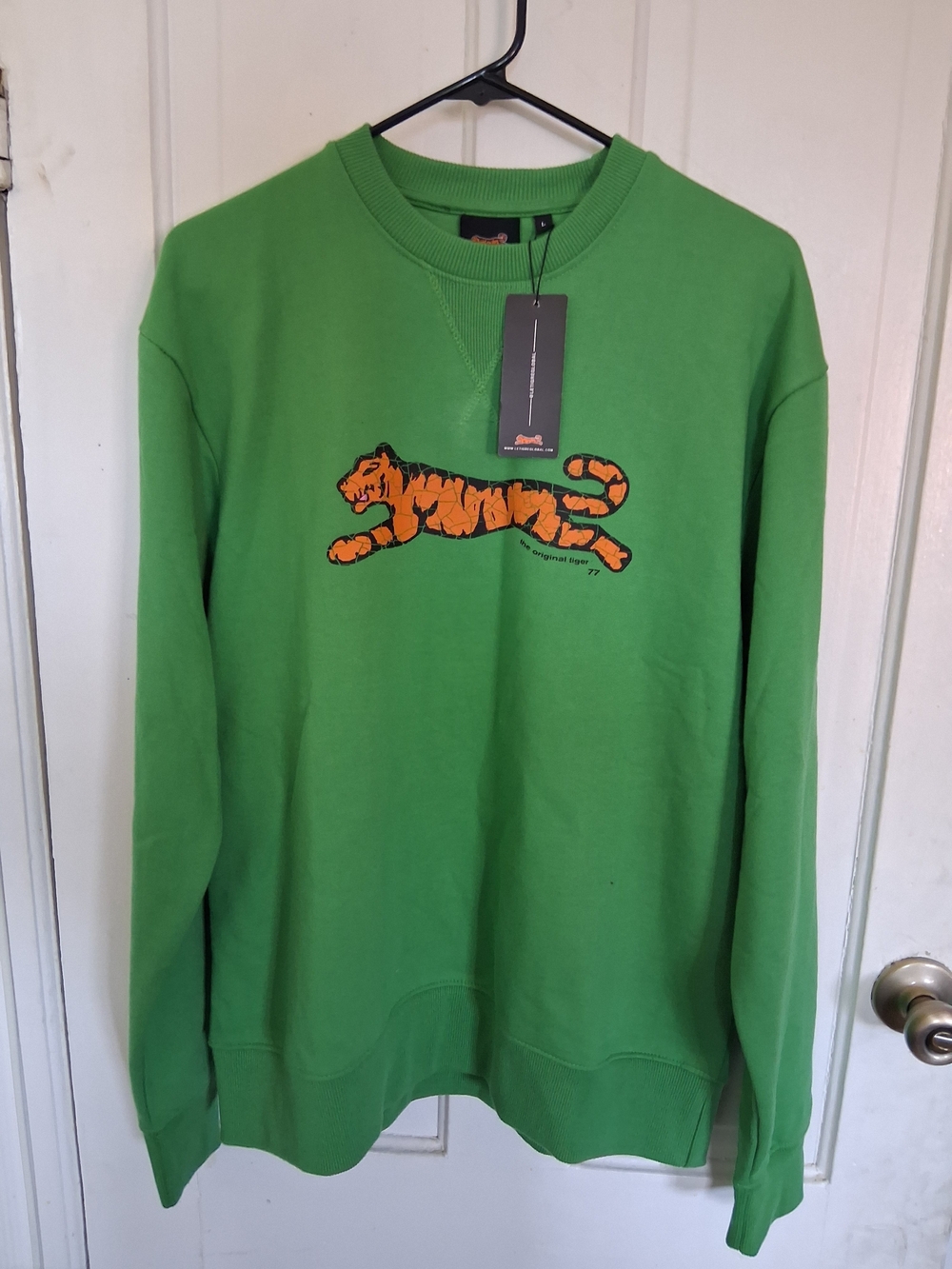 Le Tigre Bright Green Crewneck with Orange Tiger Motif